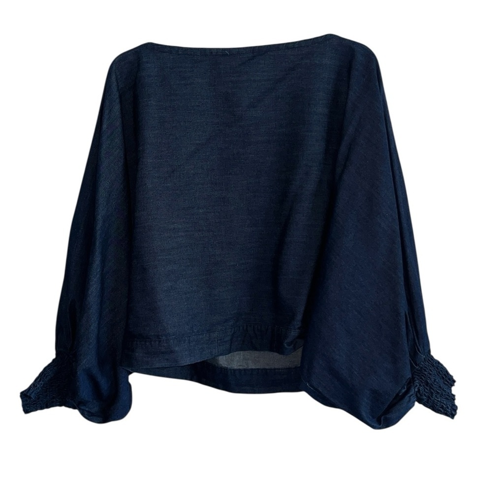 Nanette Lepore Dolman Blue Denim Cotton Bubble Sleeve Top Size Medium - Picture 2 of 9